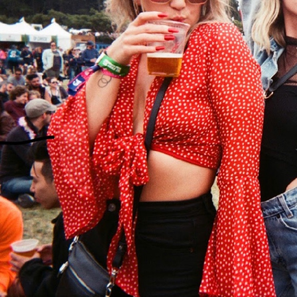 UO tie front top with stars